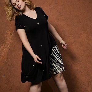 NWT----SUPER SOFT TIE-DYE BLACK TRAPEZE MINI DRESS